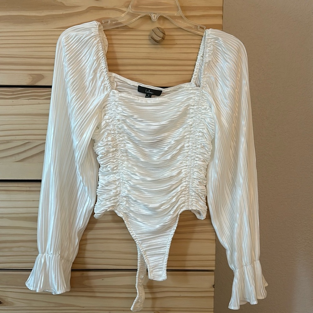 Lulus white, long sleeved body suit